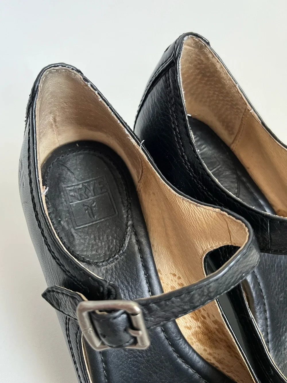 Frye Black Regina Wedge Mary Jane Heels Size 7.5